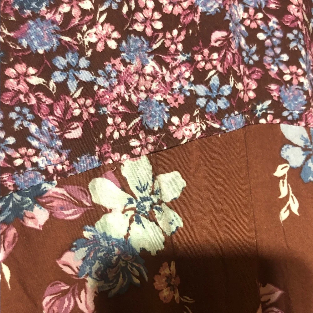 Free People Prairie Punk Brown mauve Floral 3/4 sleeve button front S M L - Picture 6 of 9